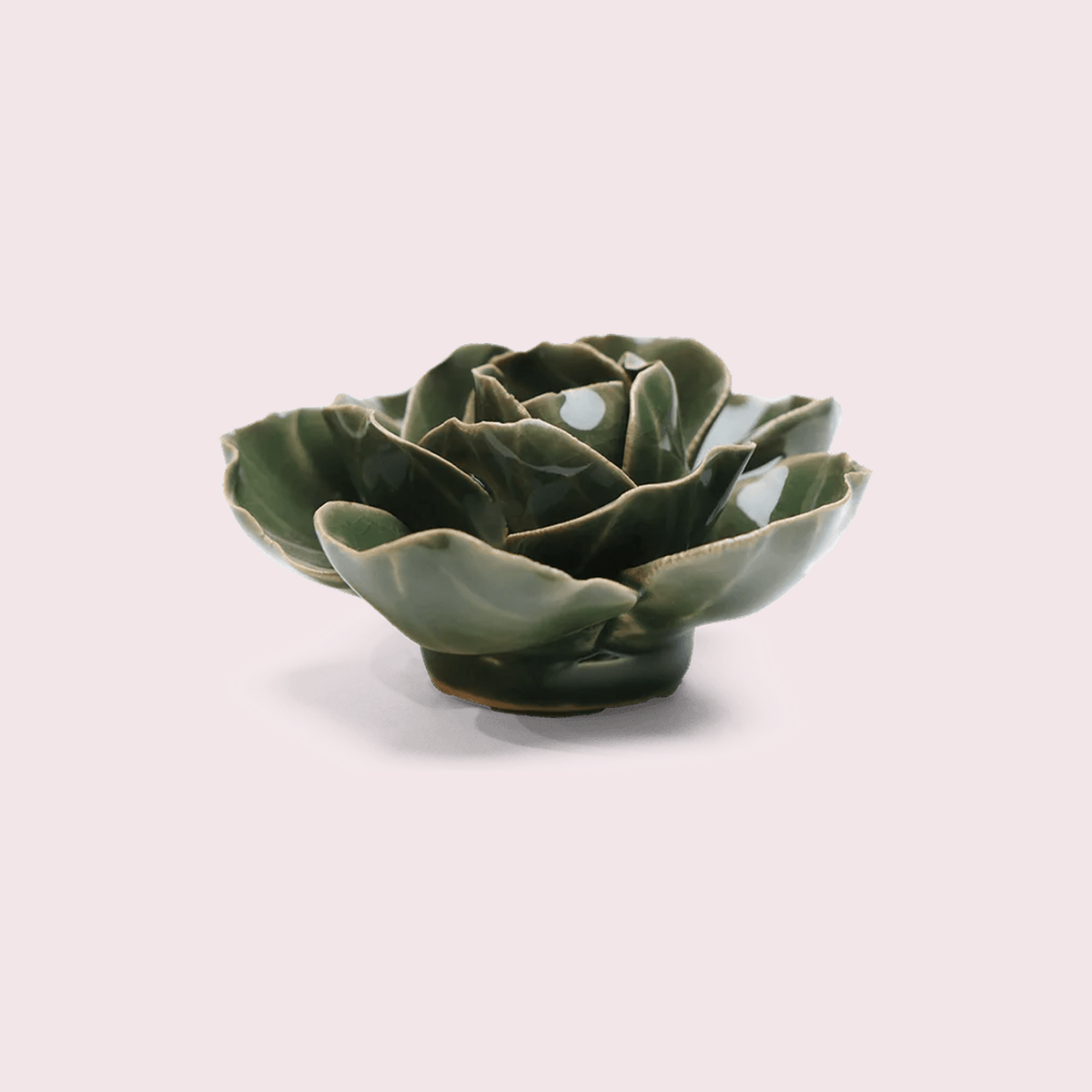 Chive Fir Green Butterfly Ranunculus - keramische wandbloem, zijaanzicht op pastelachtergrond