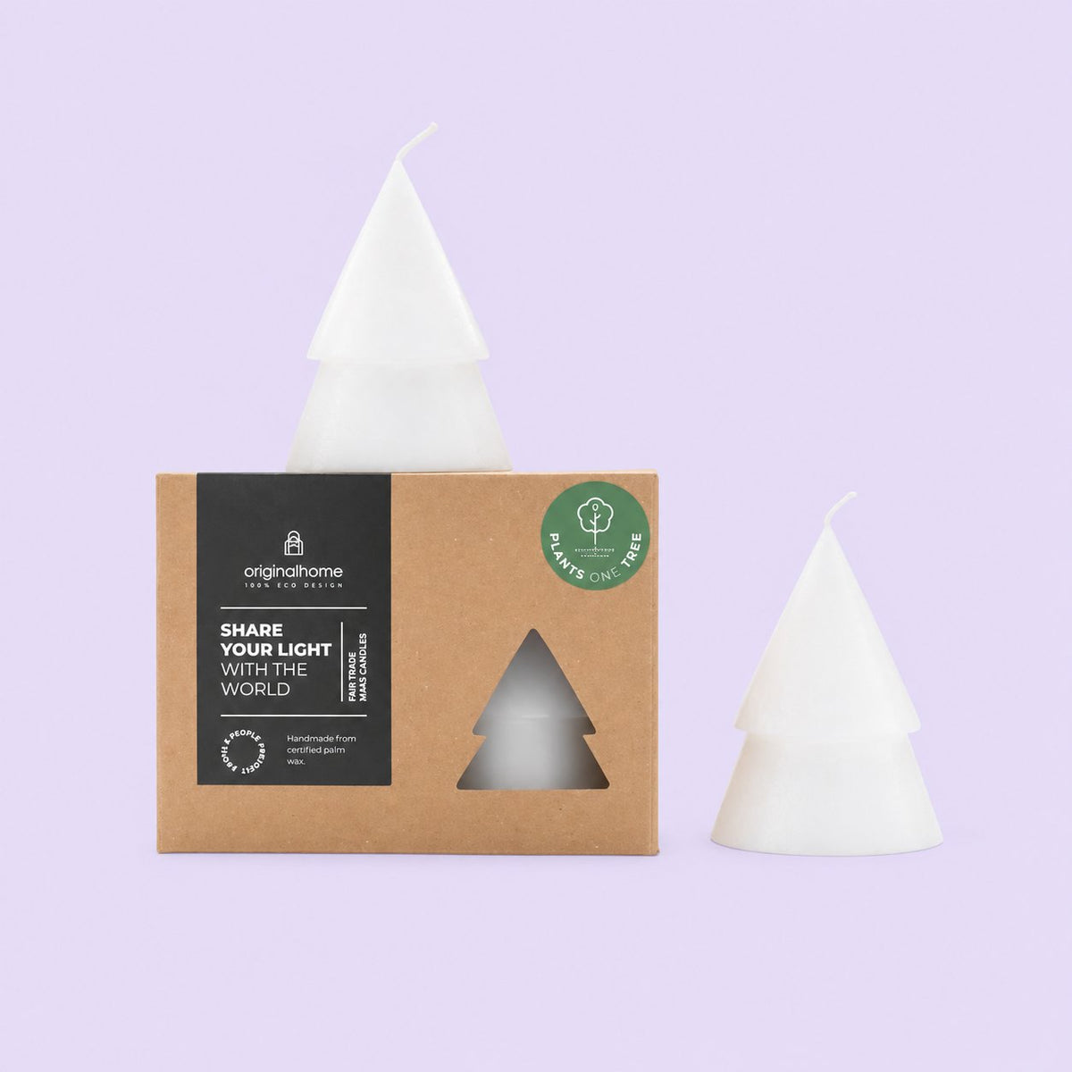 Originalhome Kerstboomkaars wit M, set van 2 - productfoto op pastelachtergrond