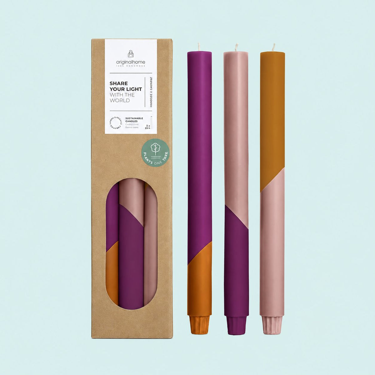 Originalhome Diagonal dinerkaarsen Earthy Plum, set van 3 - productfoto op pastelachtergrond