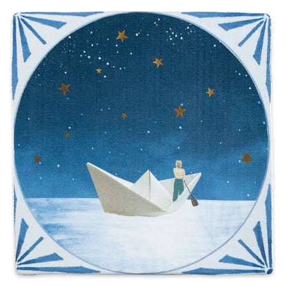 StoryTiles Towards New Horizons 10 × 10 cm met papieren bootje en gouden sterren