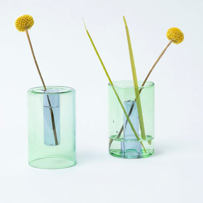 Block Design Reversible vaas klein mint/violet van borosilicaatglas, in beide standen