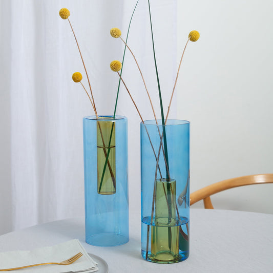 Block Design Reversible vaas groot blauw/geel sfeerbeeld