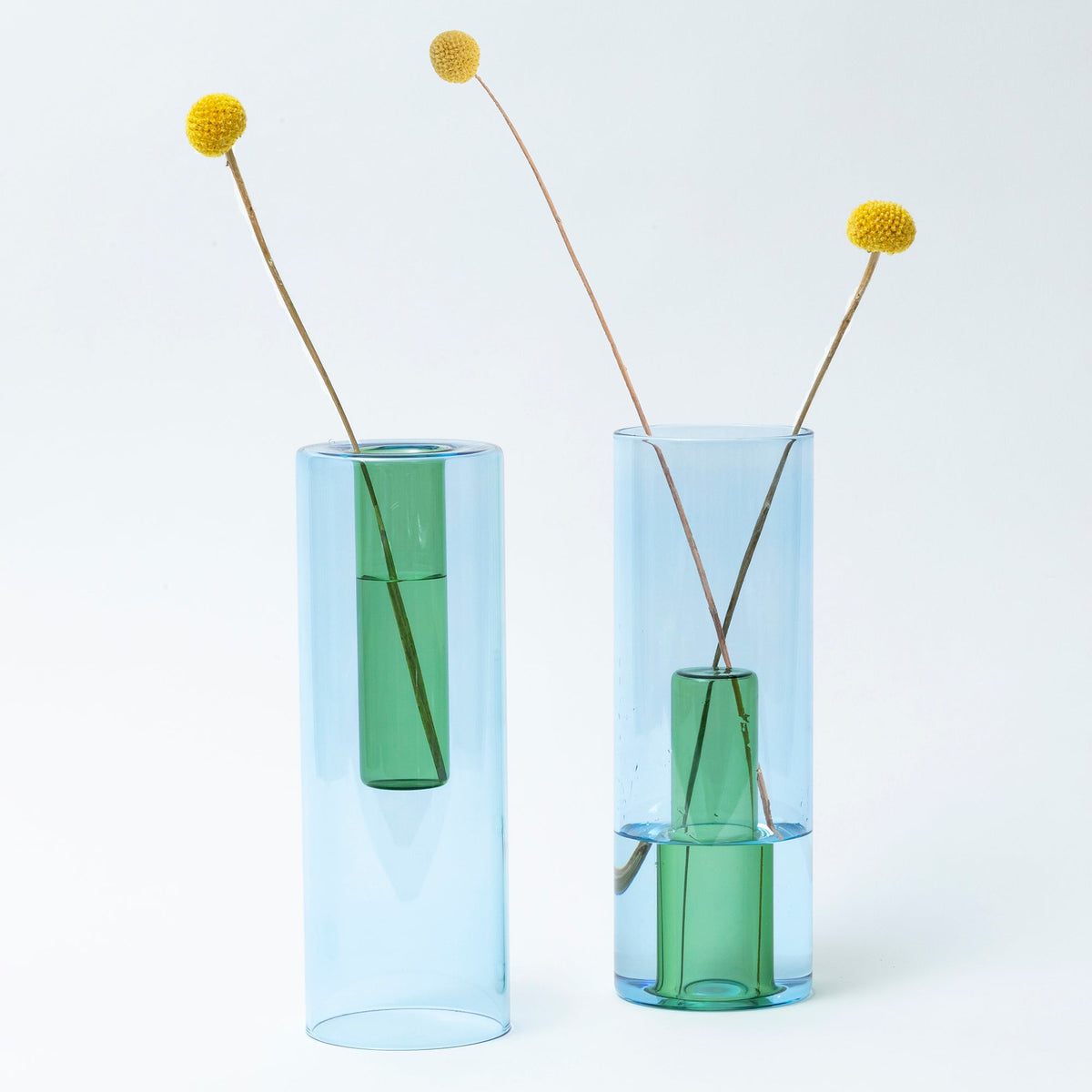 Block Design Reversible vaas groot hemelsblauw/varengroen van borosilicaatglas, in beide standen