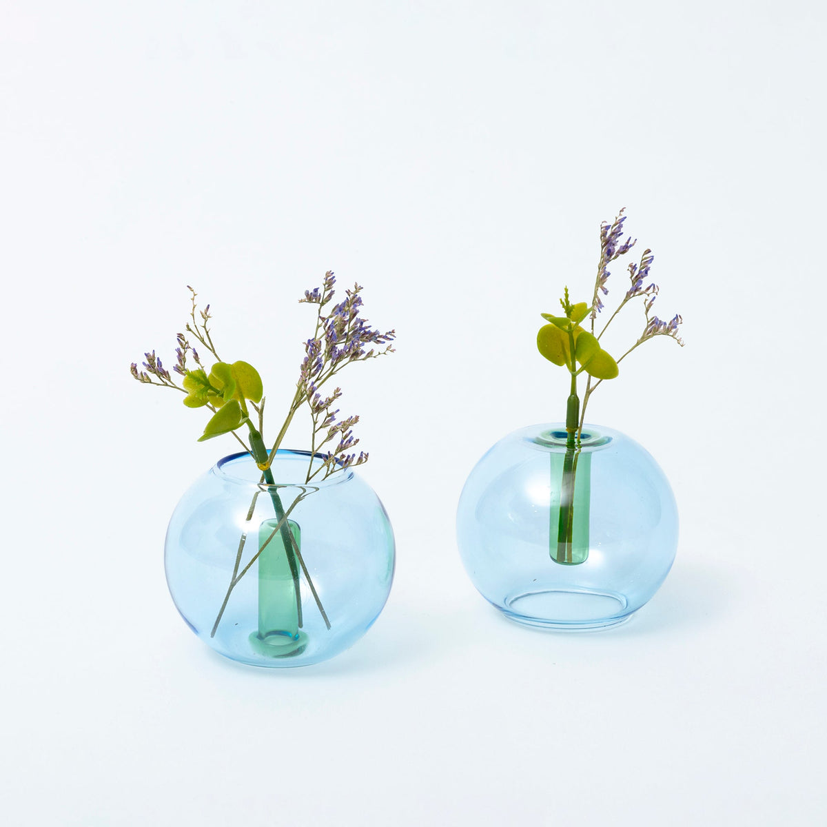 Block Design Mini Bubble vaas hemelsblauw/varengroen van borosilicaatglas, in beide standen