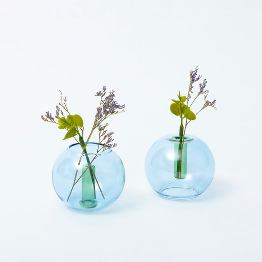 Block Design Mini Bubble vaas hemelsblauw/varengroen van borosilicaatglas, in beide standen