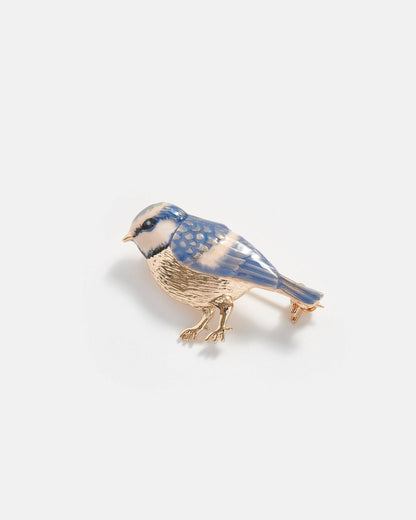 Broche Mésange bleue en émail