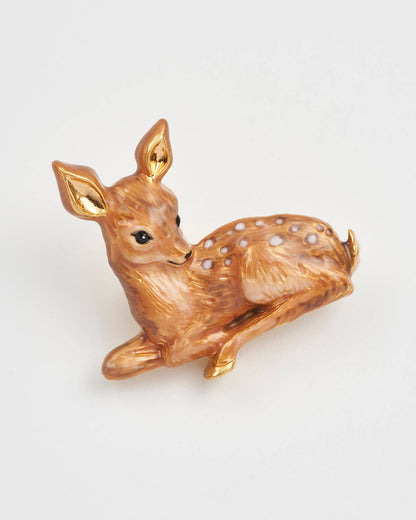 Resting Deer Cub Enamel Brooch