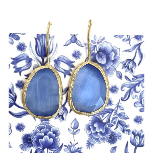 Oorbellen cateye steen jeans blauw