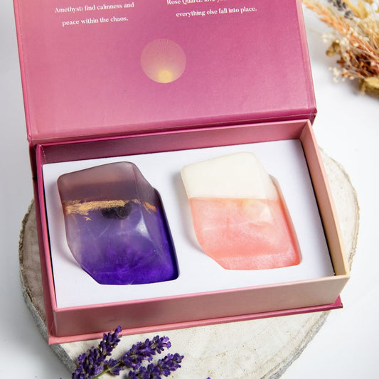 ExcluJess cadeauset kristalzepen Amethist & Rozekwarts, productfoto 1