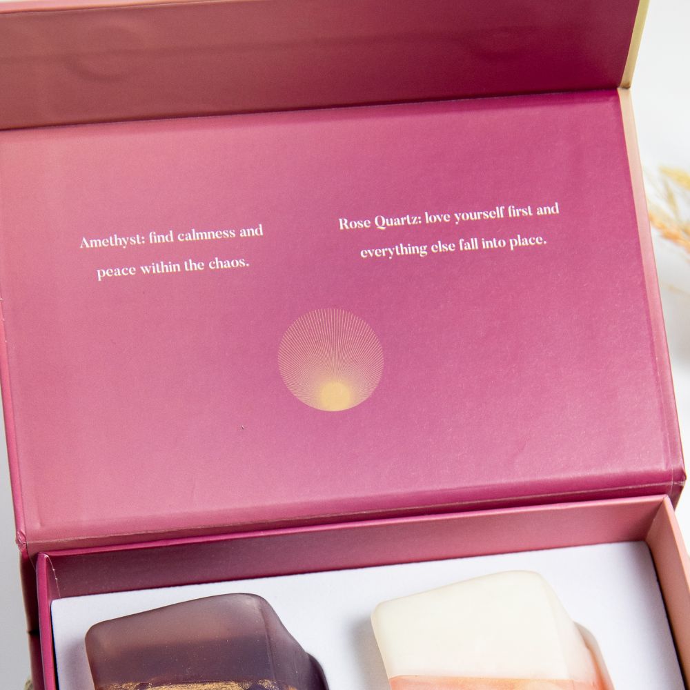 ExcluJess cadeauset kristalzepen Amethist & Rozekwarts, productfoto 2