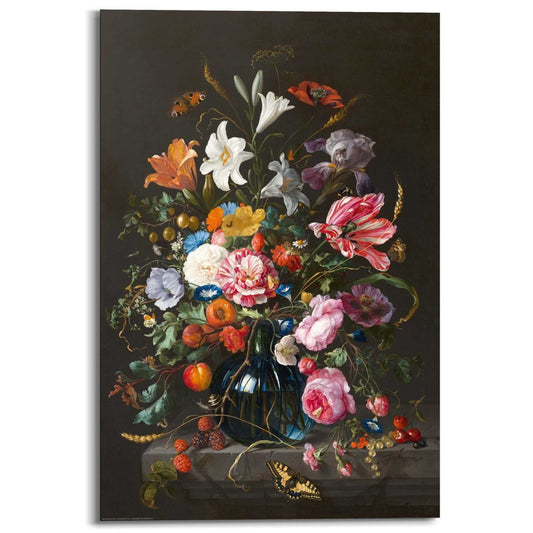 Schilderij De Heem, vaas met bloemen 90 x 60 cm