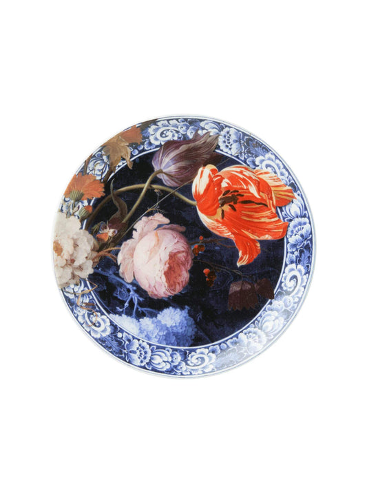 Heinen Delfts Blauw wandbord Bloemen van de Gouden Eeuw 20 cm