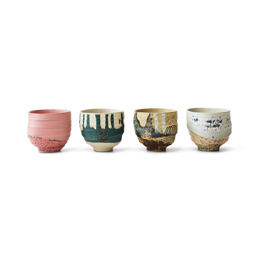 HKLIVING Artist ceramics koffiekopjes – vier unieke glazuren