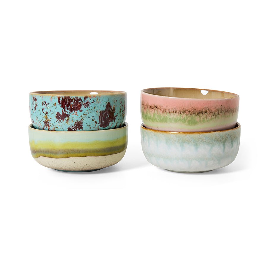 HKLIVING 70s Ceramics dessertschaaltjes Impression – set van 4 – productfoto