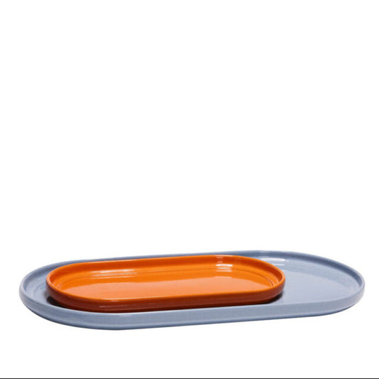 Hübsch Amare serveerschalen lichtblauw oranje set van 2