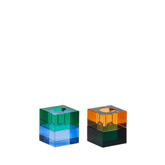 Hübsch Block kandelaars groen blauw oranje groen set van 2