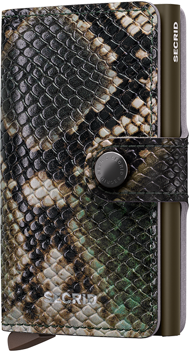 Secrid Miniwallet Serpent Green met glanzende slangenprint, vooraanzicht