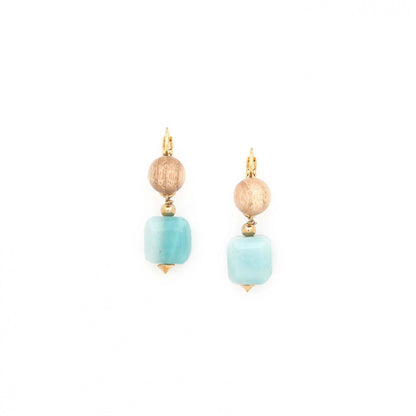 Nature Bijoux Mississippi oorbellen met vierkante blauwe amazoniet en essenhout