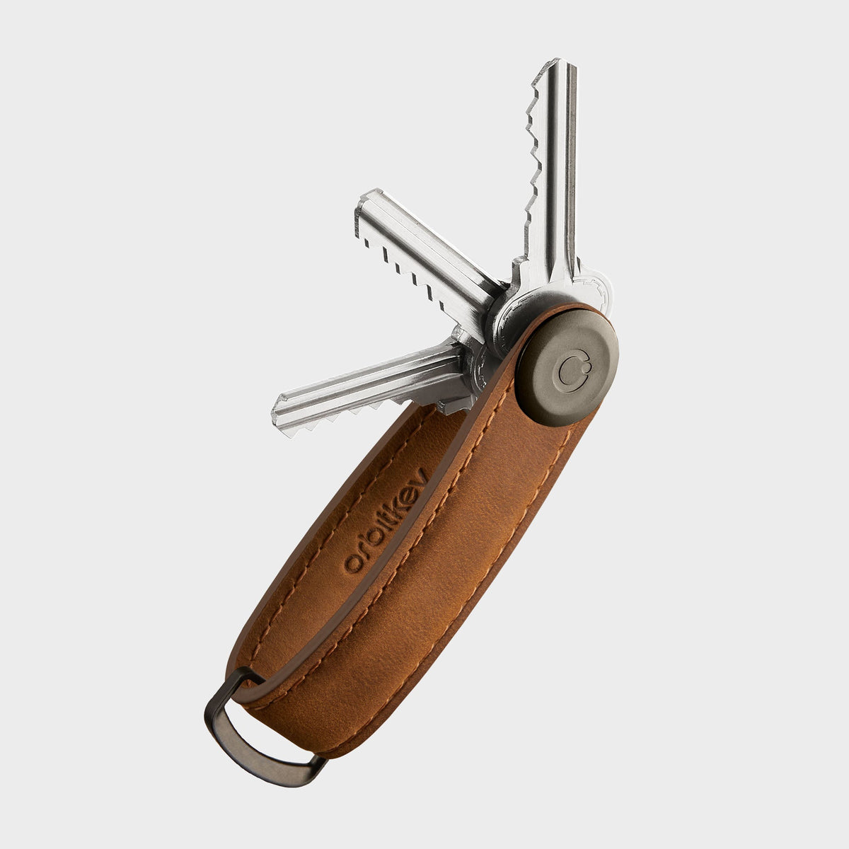 Orbitkey Crazy Horse sleutelorganizer Chestnut Brown met bruin stiksel