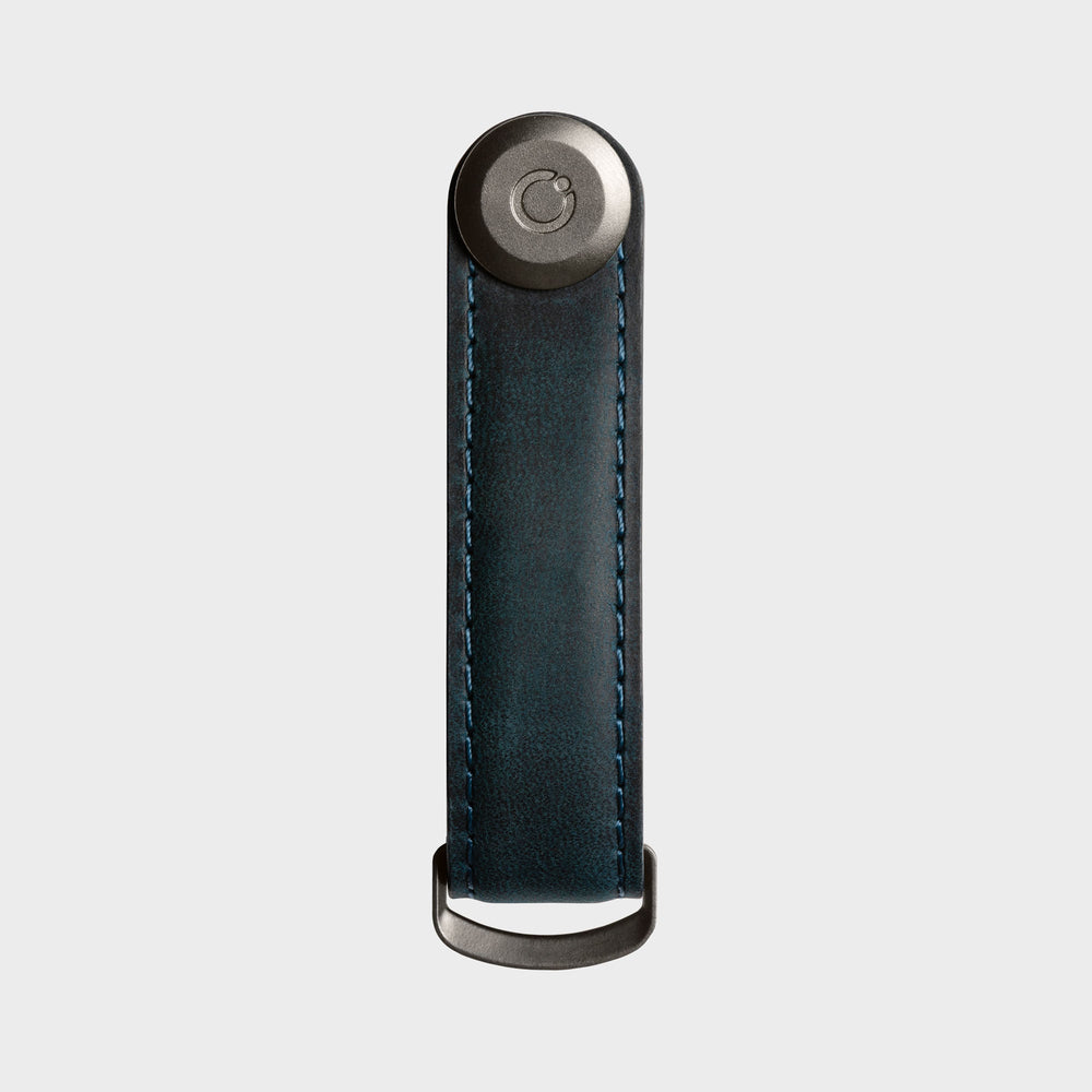 Orbitkey Key Organiser Crazy Horse Marine Blue met blauw stiksel
