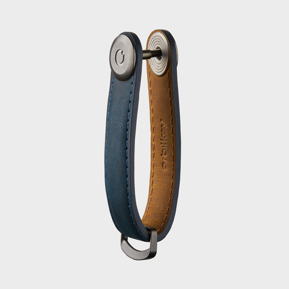 Orbitkey Key Organiser Crazy Horse Marine Blue met blauw stiksel