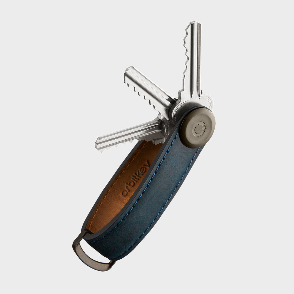 Orbitkey Key Organiser Crazy Horse Marine Blue met blauw stiksel
