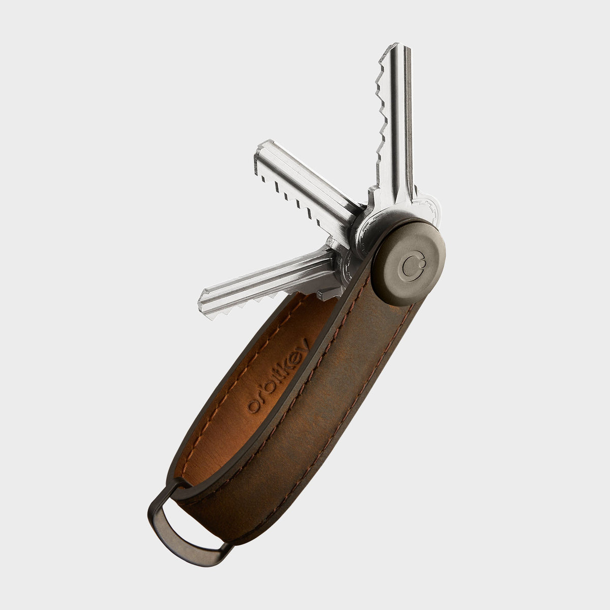 Orbitkey Crazy Horse sleutelorganizer Oak Brown met bruin stiksel