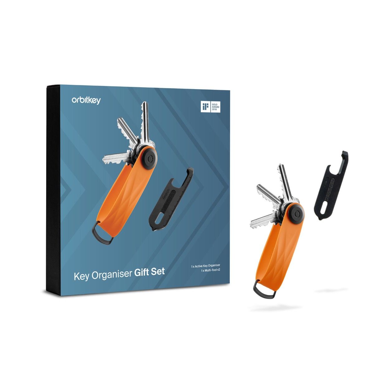 Orbitkey Key Organiser Active Tangerine + Multi-tool V2 Set