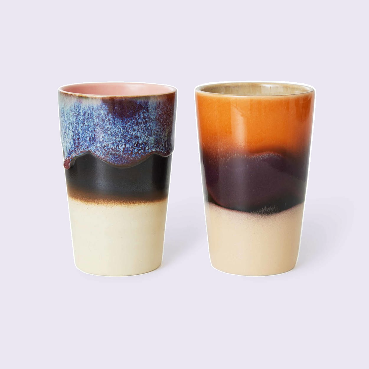 HKLiving 70s Ceramics theemokken Dusk – set van 2 tegen een zachte pastelachtergrond (lila)