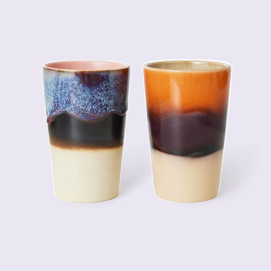 HKLiving 70s Ceramics theemokken Dusk – set van 2 tegen een zachte pastelachtergrond (lila)