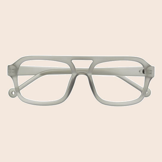 Monkeyglasses Alsace leesbril met blauwlichtfilter tegen een zachte pastelachtergrond (perzik)