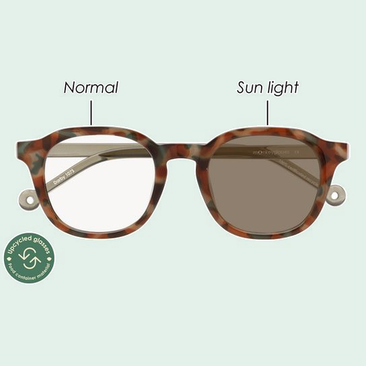 Monkeyglasses Darby 107 zonneleesbril met meekleurende glazen tegen een zachte pastelachtergrond (mint)