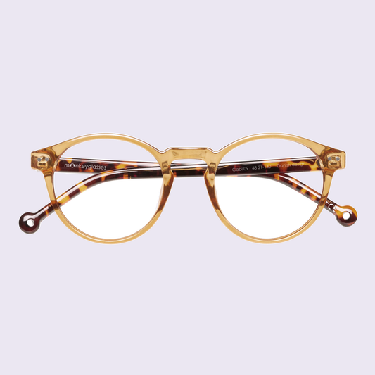 Monkeyglasses Gabi leesbril met blauwlichtfilter tegen een zachte pastelachtergrond (lila)