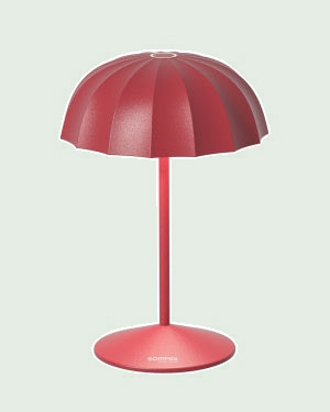 OMBRELLINO - Buitenlamp, Rood tegen een zachte pastelachtergrond (saliegroen)