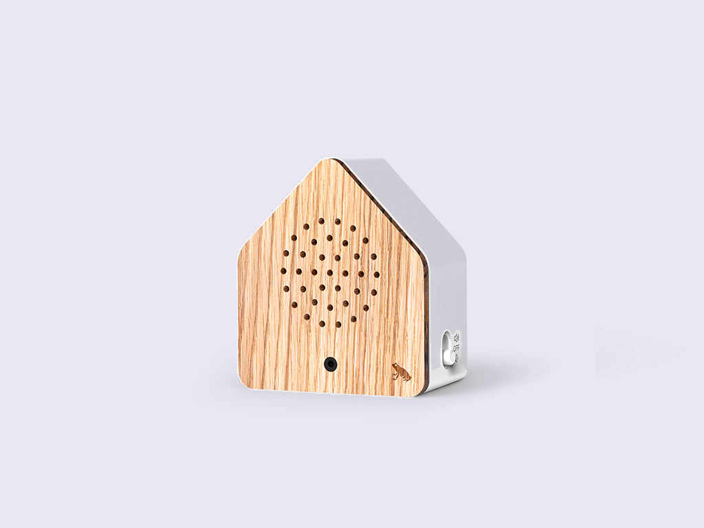 Relaxound Satellitebox Tree Frog Wood tegen een zachte pastelachtergrond (lila)