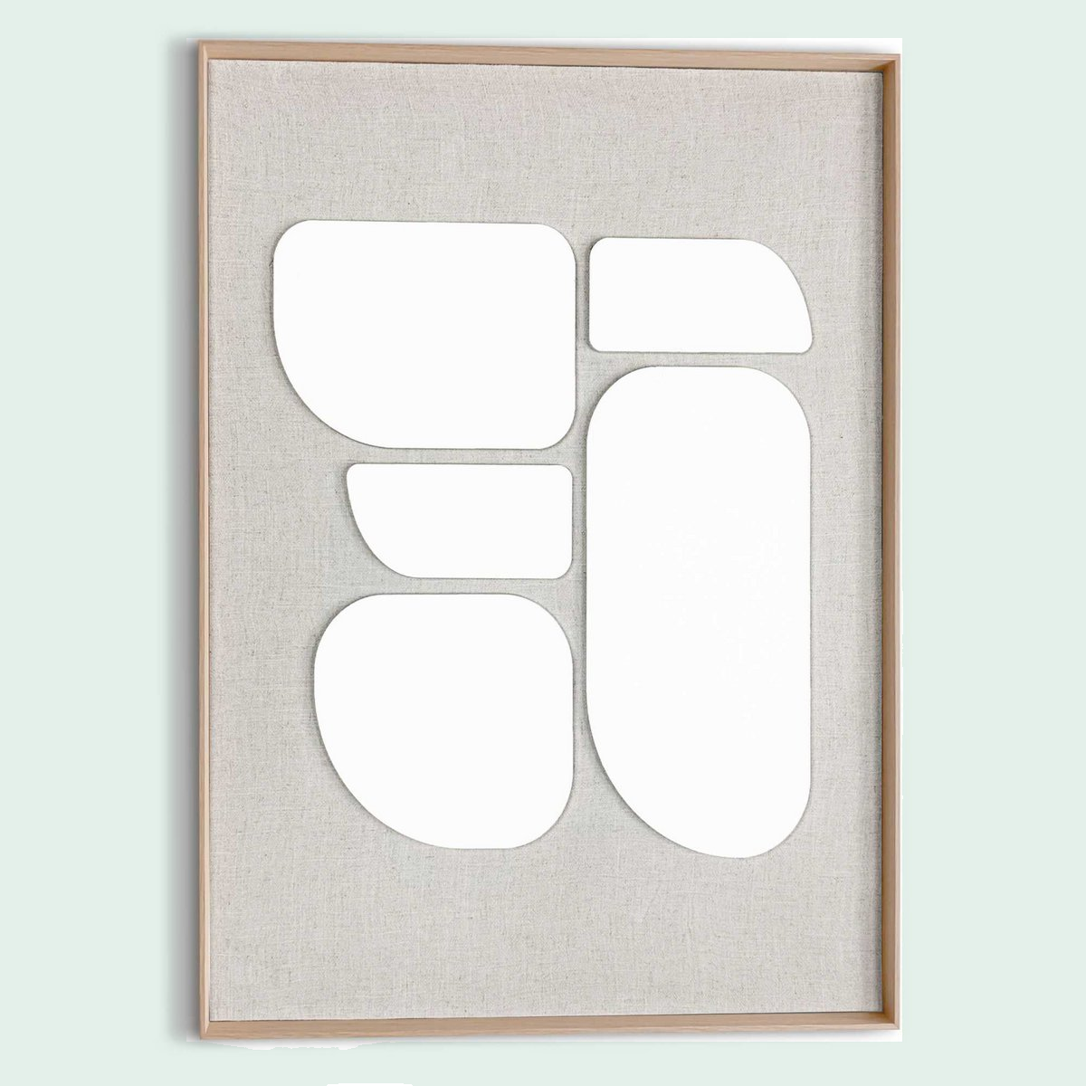 Schilderij 3D Art Organic Blocks 70x50 tegen een zachte pastelachtergrond (mint)