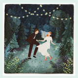 StoryTiles Our wedding night – keramische tegel 10x10 cm tegen een zachte pastelachtergrond (mint)