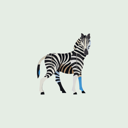 Studio ROOF Zebra tegen een zachte pastelachtergrond (saliegroen)