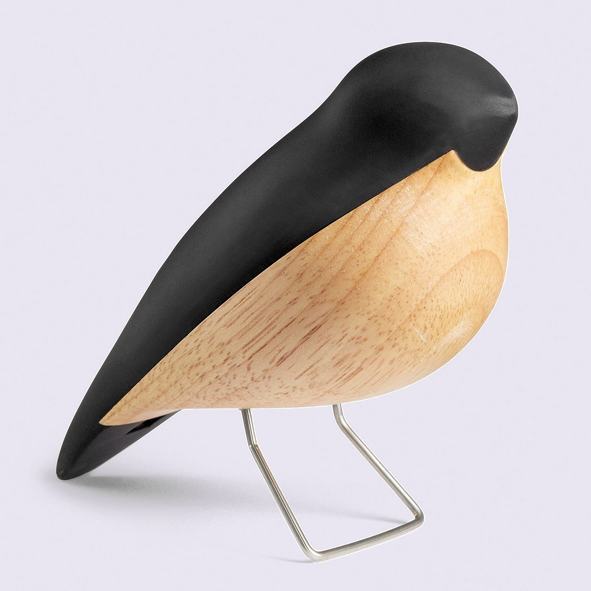 The Nightingale - Wooden Bird Animal Figure - Danish Design Zwart tegen een zachte pastelachtergrond (lila)