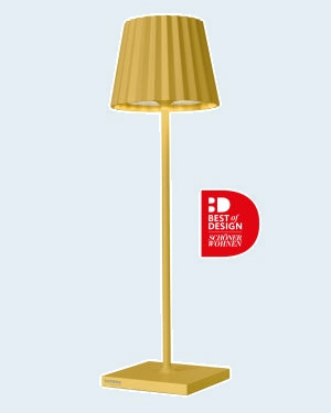 TROLL 2.0 - Buitenlamp, geel tegen een zachte pastelachtergrond (lichtblauw)