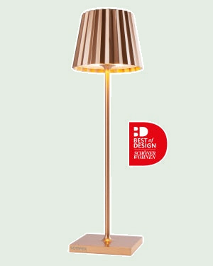 TROLL 2.0 - Buitenlamp, koper tegen een zachte pastelachtergrond (saliegroen)