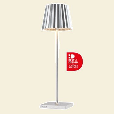 TROLL 2.0 - Buitenlamp, zilver tegen een zachte pastelachtergrond (botergeel)