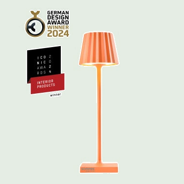 TROLL NANO - Buitenlamp Oranje tegen een zachte pastelachtergrond (saliegroen)