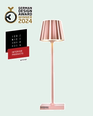 TROLL NANO - Buitenlamp Roségoud tegen een zachte pastelachtergrond (mint)