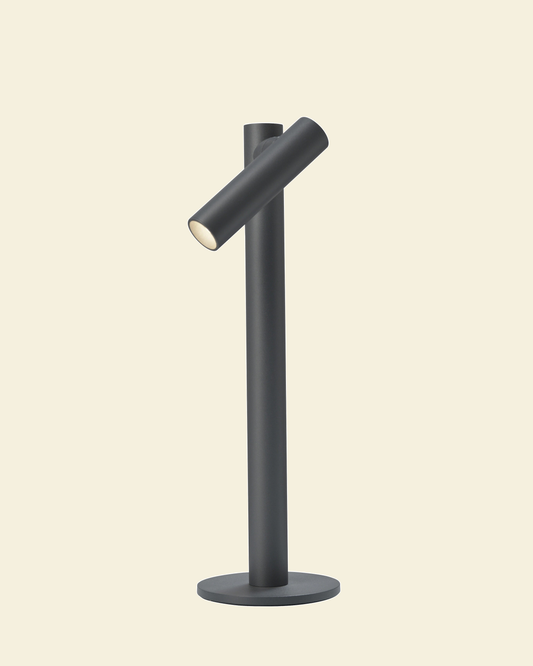 Tubo acculamp- 35cm - voor binnen/buiten / indoor/ outdoor - snoerloos - antraciet tegen een zachte pastelachtergrond (botergeel)
