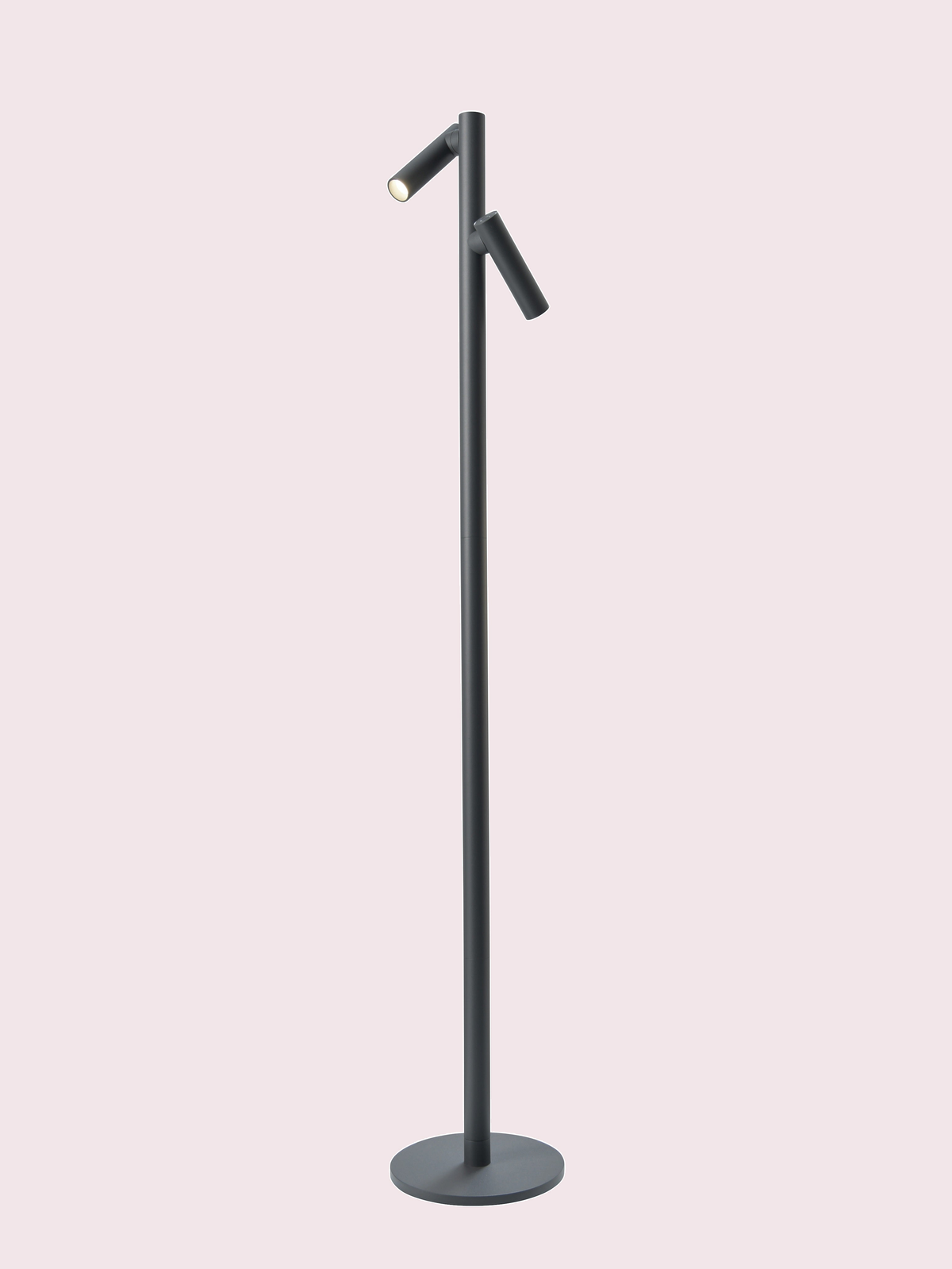 Tubo vloerlamp/acculamp Antraciet 120cm voor binnen/buiten / indoor/ outdoor - snoerloos - 2 lampen tegen een zachte pastelachtergrond (poederroze)