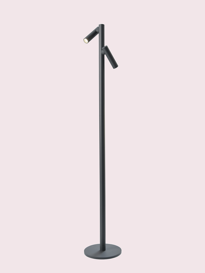 Tubo vloerlamp/acculamp Antraciet 120cm voor binnen/buiten / indoor/ outdoor - snoerloos - 2 lampen tegen een zachte pastelachtergrond (poederroze)