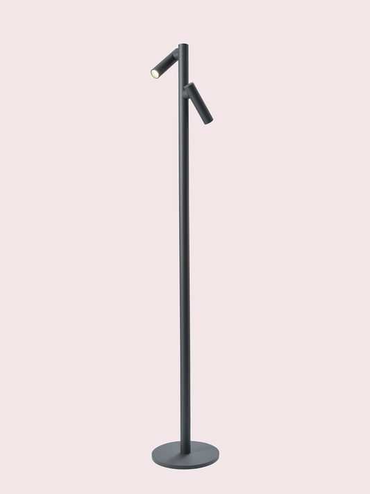 Tubo vloerlamp/acculamp Antraciet 120cm voor binnen/buiten / indoor/ outdoor - snoerloos - 2 lampen tegen een zachte pastelachtergrond (poederroze)