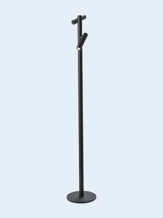 Tubo vloerlamp/acculamp zwart - 120cm - voor binnen/buiten / indoor/ outdoor - snoerloos - 2 lampen tegen een zachte pastelachtergrond (lichtblauw)