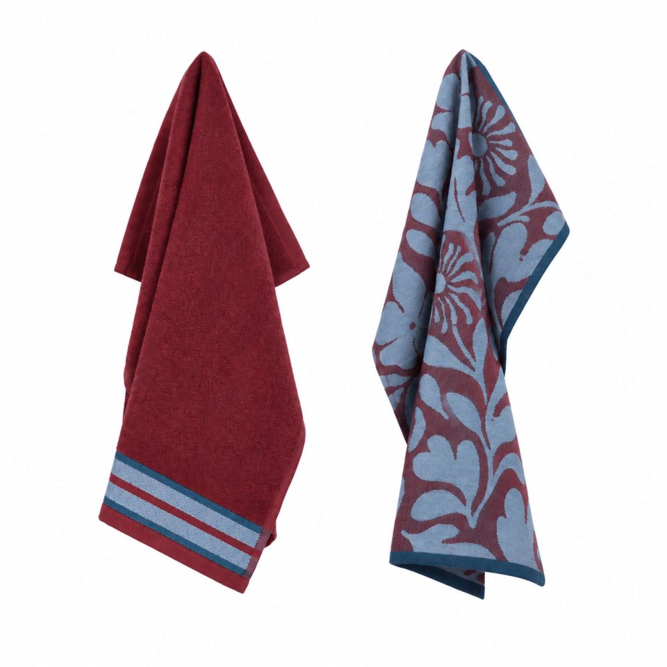 Return to Sender Carina keuken- en theedoekset bordeaux in geschenkdoos